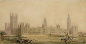 संसद के नए सदनों का परिप्रेक्ष्य देखें, c.1840s (ग्रेफाइट, ग्रेच, कलम और कागज पर स्याही से अधिक)