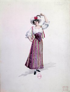 1892 के रग्गेरो लियोनकावलो (1857-1919) द्वारा ओपेरा "" पाइलासे"" (डी पग्लियासी, जोकर) के लिए युवा महिला पोशाक (नेड्डा या कोलंबिन?) चार्ल्स बियानचिनी (1860-1905) द्वारा जल रंग