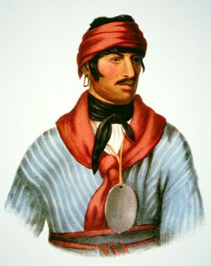 1825 की पेंटिंग (कलर लिथो) से सेलोक्टा, क्रीक लोगों का एक प्रमुख