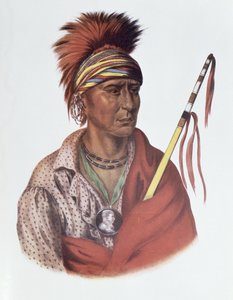 नोचिमाइन या नो हार्ट, एक आयोवा चीफ, 1837, थोमस एल मैककेनी और जेम्स हॉल, पब द्वारा &39;द इंडियन ट्राइब्स ऑफ नॉर्थ अमेरिका, वॉल्यूम .2&39; का चित्रण। जॉन ग्रांट द्वारा
