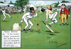 विकेट कीपर (42), 'लॉज़ ऑफ़ क्रिकेट' से, 1910 में प्रकाशित द्वारा चार्ल्स क्रॉम्बी