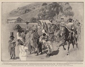 हिन्दु शरणार्थी लाडस्मिथ में पुरुषों को महिलाओं और बच्चों से अलग करते हुए