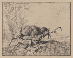 एंटोनी लुइस बैरी, 1846 के बाद स्टैग फाइटिंग ए वुल्फ। द्वारा चार्ल्स एमिले जेक