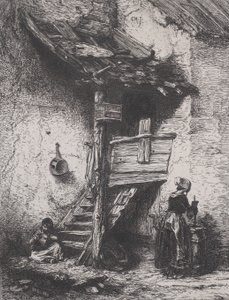 सीढ़ियाँ और महिला मंथन, 1845। द्वारा चार्ल्स एमिले जेक