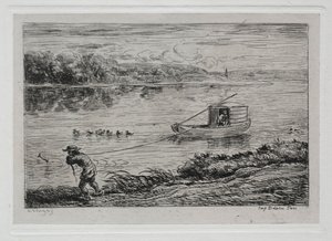 नाव यात्रा: केबिन बॉय रोप द्वारा टो-रोप या Hauling, 1861। द्वारा चार्ल्स फ्रेंकोइस डबगें