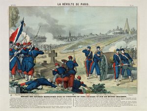 पेरे लाचिस के कब्रिस्तान और चौमोंट हिल, 1871 (रंग उत्कीर्णन) में खोदी गई विद्रोहियों की हार द्वारा चार्ल्स फ्रेंकोइस पिनोट