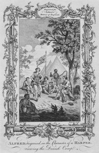 अल्फ्रेड, डेनिश हार्प, 1773 को देखते हुए, एक हार्पर के चरित्र में प्रच्छन्न। द्वारा चार्ल्स ग्रिग्नेशन