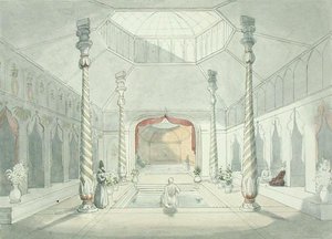 करमानशाह में एक फारसी स्नानागार का आंतरिक भाग (कागज पर जल रंग) द्वारा चार्ल्स हैमिल्टनस्मिथ