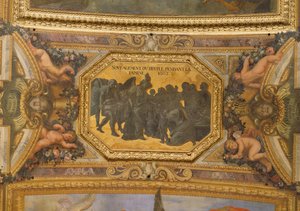 1662 के अकाल के दौरान लोगों की मदद करना, Galerie des Glaces से सीलिंग पेंटिंग द्वारा चार्ल्स ले ब्रून
