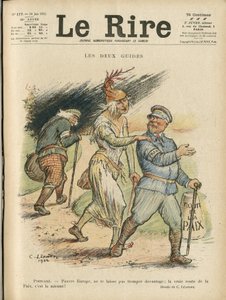 ले रीयर के कवर के लिए चार्ल्स लिएंड्रे (1862-1934) का चित्रण, 24/06/22 - दो गाइड - इंग्लैंड ग्रेट ब्रिटेन, यूरोप, गणराज्य के राष्ट्रपति, शांति, चैप्यू - पॉइन्सारे रेमंड, डेविड लॉयड जॉर्ज (1863- 1945) द्वारा चार्ल्स लिएंड्रे