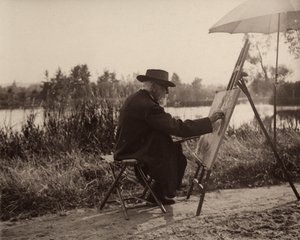 पेंटर लेहमिट लियोन (1844-1925), मार्ने साइडबैंक पर काम करते हुए, अपनी संपत्ति से दूर नहीं, लगभग 1914-1915, फ्रांस द्वारा चार्ल्स लेर्मिटेट