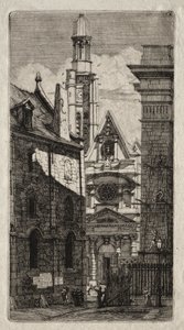 पेरिस की नक्काशी: चर्च ऑफ़ सेंट स्टीफन ऑफ़ द माउंट, 1852। द्वारा चार्ल्स मेरियन