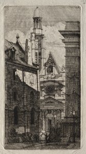 पेरिस की नक्काशी: चर्च ऑफ़ सेंट स्टीफन ऑफ़ द माउंट, 1852। द्वारा चार्ल्स मेरियन