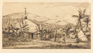न्यू कैलेडोनिया: बालाडे से प्यूबो तक सड़क पर बड़ी देशी झोपड़ी, 1845