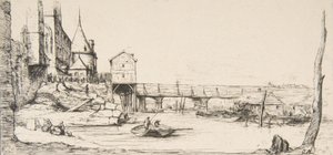 1621, 1860 की आग के बाद फुटब्रिज अस्थायी रूप से पोंट-ऑ-चेंज, पेरिस की जगह ले रहा है। द्वारा चार्ल्स मेरियन