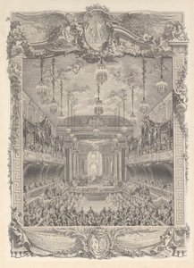 ... के प्रदर्शन के लिए वर्साय में निर्मित सभागार की सजावट, सीए। 1745. द्वारा चार्ल्स निकोलस कोचीन