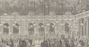 टी के अवसर पर वर्साय में एक नकाबपोश गेंद के लिए सजावट..., ca. 1860 1764 प्लेट का पुनर्मुद्रण।