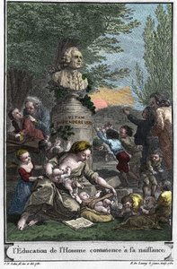 मनुष्य की शिक्षा जन्म से ही प्रारम्भ हो जाती है। चार्ल्स निकोलस कोचीन द यंग (1715-1790) द्वारा एक ड्राइंग (1780) के बाद रॉबर्ट डेलाउने द यंग (1749-1814) द्वारा जीन-जैक्स रूसो कब्र द्वारा "" एल'एमिल" का फ्रंटस्पाइस (1782)। लेखक। द्वारा चार्ल्स निकोलस II (बाद) कोचीन