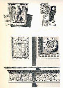 चार्ल्स पर्सियर (1764-1838) और पियरे फ्रेंकोइस लियोनार्ड फॉनटेन (1762-1853) द्वारा आर्क डी ट्रायम्फे डु कैरोसेल के लिए ईगल, रोसेट और एकैन्थस के पत्तों के साथ सजावट, लुई पियरे बाल्टर्ड (1764-1846) द्वारा उत्कीर्ण, विस्तार, फ्रांस द्वारा चार्ल्स Percier