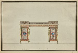 एक डेस्क का डिज़ाइन, c.1800 (कागज पर पानी के रंग और स्याही) द्वारा चार्ल्स Percier