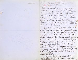 बौडेलेयर के संपादक अगस्टे पौलेट-मलासिस (1825-78) को 'लेस फ्लेर्स डू मल' के प्रकाशन के संबंध में एक पत्र का दूसरा पृष्ठ c. 20 फरवरी 1857 (कागज पर कलम और स्याही) द्वारा चार्ल्स-पियरे बॉडेलेयर