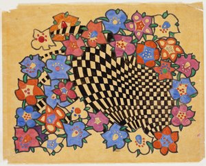पुष्प और चेकर कपड़े का डिजाइन, c.1916 द्वारा चार्ल्स रेनी मैकिन्टोश