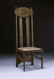 दुर्लभ और महत्वपूर्ण उच्च पीठ वाली कुर्सी, c.1898-99 (ओक) द्वारा चार्ल्स रेनी मैकिन्टोश