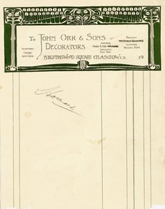 जॉन ऑर एंड संस, ग्लासगो, c.1894-1898 (मुद्रित कागज) के लिए स्टेशनरी डिजाइन द्वारा चार्ल्स रेनी मैकिन्टोश