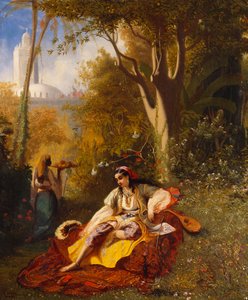 एक अल्जीरियन महिला और उसका नौकर, एक बगीचे में, 1844