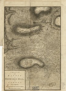 25 अप्रैल, 1781 को कैमडेन के पास, होबकिक्स हिल की लड़ाई का स्केच, लंदन, 1794 में प्रकाशित द्वारा चार्ल्स वलेंस