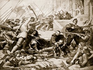 बेसिंग हाउस की रक्षा, 1645, &39;हचिंसन की कहानी ब्रिटिश राष्ट्र की कहानी&39;, c.1923 द्वारा चार्ल्स वेस्ट कोप