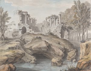 एक नौमाचिया के लिए डिजाइन, शैटो डी एंघियन, बेल्जियम, 1782 में बगीचों में।