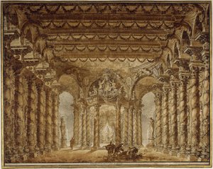 जीन-बैप्टिस्ट लुली द्वारा ओपेरा आर्माइड के लिए स्टेज डिजाइन, 1760।