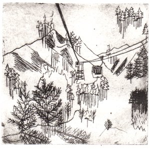 मेहरोफेन पर्वत, 2015 (शुष्क-बिंदु नक़्क़ाशी और डिजिटल) द्वारा शार्लोट ओर्री