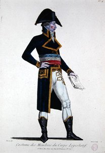 फ्रांस में प्रथम गणराज्य के दौरान कोर विधायक दल के सदस्यों की पोशाक, c.1800 (रंगीन उत्कीर्णन) द्वारा चैट हस्ताक्षरकर्ता चैट हस्ताक्षरकर्ता