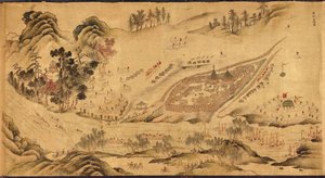 पूर्वी साइबेरिया में एक रूसी शिविर के साथ मानचित्र, 1689-1722 द्वारा चीनी मास्टर
