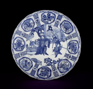 योद्धाओं, वानली, 1590-1610 (चीनी मिट्टी के बरतन) के साथ चित्रित नीली और सफेद क्राक डिश