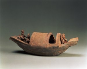 नाव और चालक दल, कब्र कला, पूर्वी हान राजवंश, 25-220 ईस्वी (मिट्टी के बरतन)