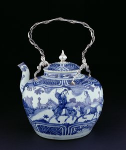 यूरोपीय संभाल के साथ चीनी चायदानी, संक्रमणकालीन अवधि, c.1640 (चांदी के साथ चीनी मिट्टी के बरतन)