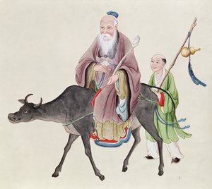 लाओ-त्ज़ु (c.604-531) अपनी भैंस पर, उसके बाद एक शिष्य (कागज पर wc) द्वारा चीनी स्कूल