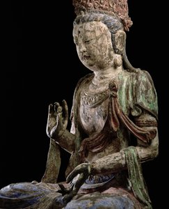 बड़े उठे हुए बोधिसत्व हाथ से उठाए हुए, जिन वंश (1115-1234) (लकड़ी और वर्णक) (विस्तार) (206546 देखें) द्वारा Chinese School