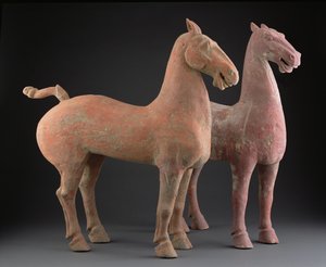 घोड़ों की जोड़ी, हान राजवंश (206 ईसा पूर्व 220 ईस्वी) (मिट्टी के बरतन)