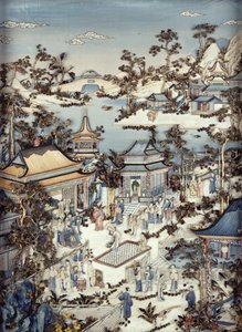 एक महिला डांसर, कियानलॉन्ग अवधि, 1736-95 (एक जोड़ी में से एक) (पॉलीक्रोम हाथीदांत) (206572 देखें) को देखने वाले परिचारकों के साथ एक पैनल का चित्रण द्वारा चीनी स्कूल