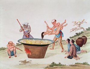 एक महिला को उबलते पानी में डुबाना द्वारा चीनी स्कूल
