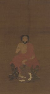 शाक्यमुनि ने तीन दानव जैसे जीव, संभवतः युआन-प्रारंभिक मिंग राजवंश, 14 वीं -15 वीं शताब्दी में बैठे