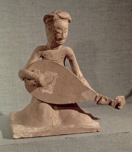 जनरल चांग शेंग, आन्यांग, होनान, सुई राजवंश, 595 ईस्वी (पत्थर के पात्र) के मकबरे से लुटे हुए संगीतकार बैठे