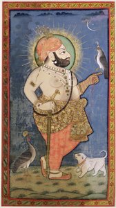 मेवाड़ के महाराणा भीम सिंह, हॉक के साथ, उदयपुर (मेवाड़) राजस्थान, c.1805 (कपड़े पर सोने के साथ गौचे)