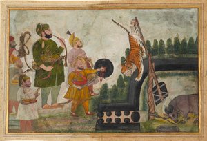 फंसे बाघ का निरीक्षण करते रावत गोकुल दास, 1810-1815