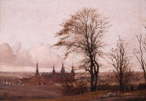 शरद ऋतु लैंडस्केप। 1837-1838 के मध्य दूरी में फ्रेडरिक्सबोर्ग कैसल