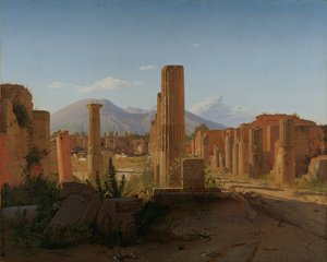 पृष्ठभूमि, 1841 में वेसुवियस के साथ पोम्पेई में फोरम